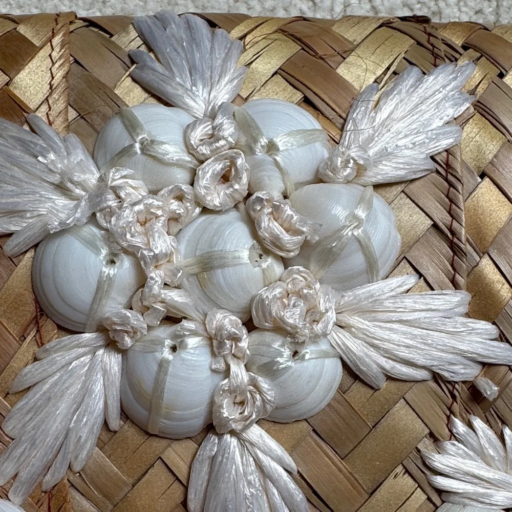 Vintage Wicker Clutch with Shell Decoration